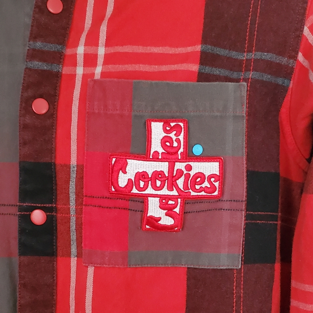 Cookies Heavyweight Cotton Flannel Fabric W/Logo Patches Plaid Shirt. Me… - Picture 7 of 14